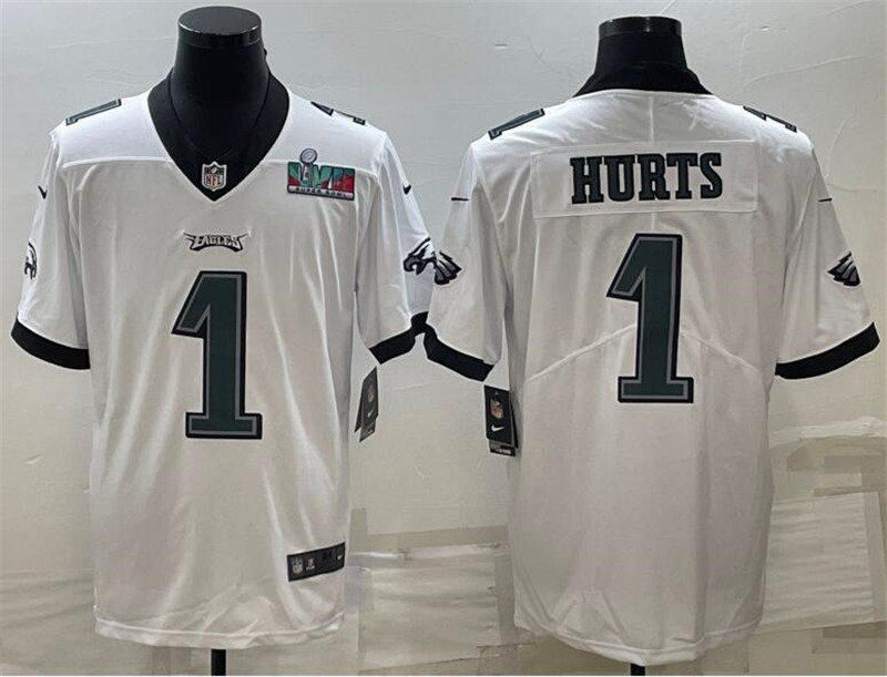 Nike Eagles 1 Jalen Hurts White 2023 Super Bowl LVII Vapor Limited Jersey