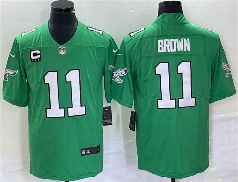 Nike Eagles 11 AJ Brown Green Vapor Limited C Patch Throwback Jersey