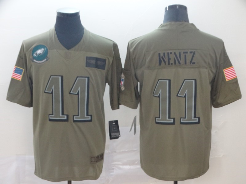 Nike Eagles 11 Carson Wentz 2019 Olive Salute To Service Limited Jersey