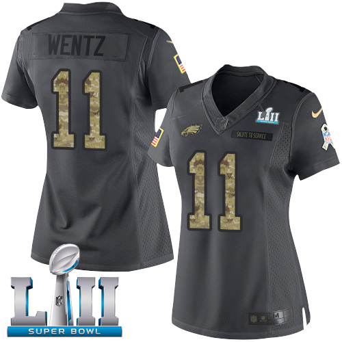  Eagles 11 Carson Wentz Anthracite Women 2018 Super Bowl LII Salute to Service Limited Jersey