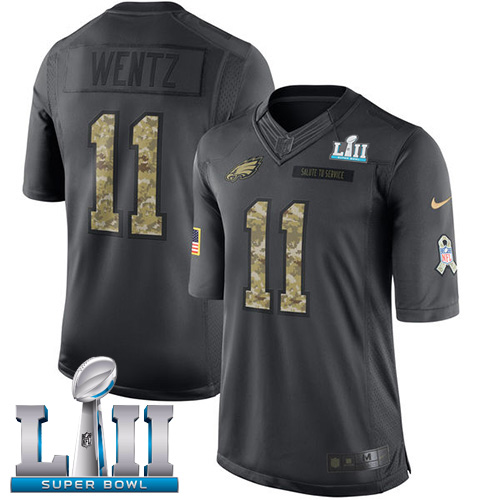  Eagles 11 Carson Wentz Anthracite Youth 2018 Super Bowl LII Salute to Service Limited Jersey
