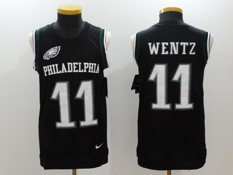  Eagles 11 Carson Wentz Black Color Rush Name & Number Tank Top