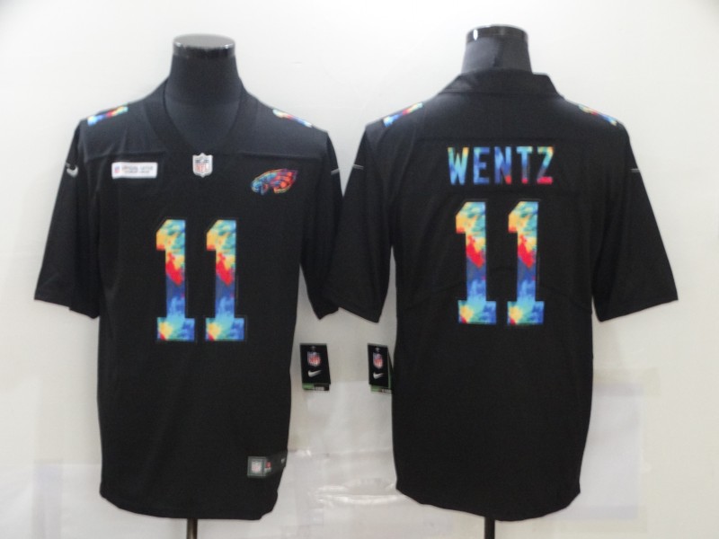 Nike Eagles 11 Carson Wentz Black Vapor Untouchable Rainbow Limited Jersey