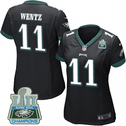  Eagles 11 Carson Wentz Black Women 2018 Super Bowl Champions Game Jersey