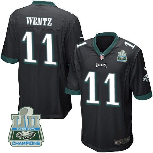  Eagles 11 Carson Wentz Black Youth 2018 Super Bowl Champions Game Jersey