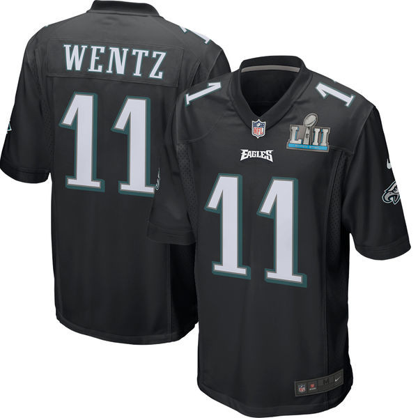  Eagles 11 Carson Wentz Black Youth 2018 Super Bowl LII Game Jersey