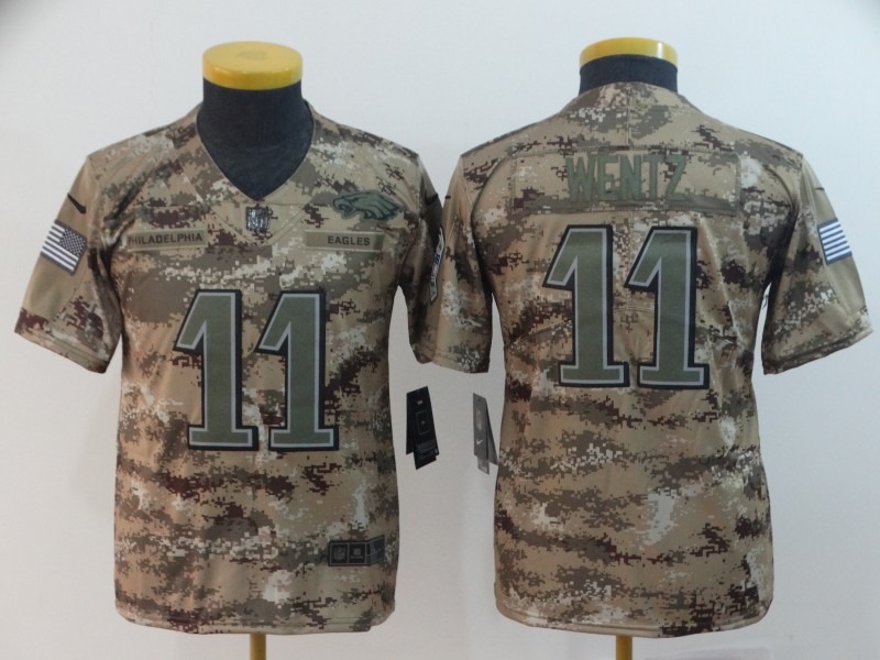 Eagles 11 Carson Wentz Camo Youth Salute To Service Limited Jersey