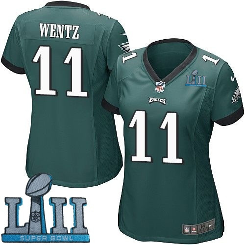  Eagles 11 Carson Wentz Green Women 2018 Super Bowl LII Game Jersey