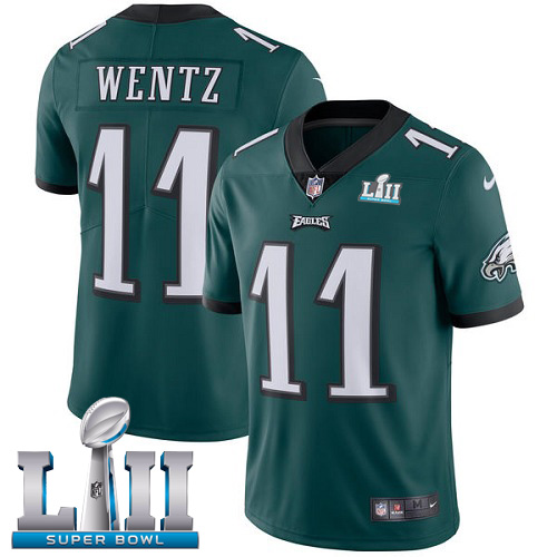  Eagles 11 Carson Wentz Green Youth 2018 Super Bowl LII Vapor Untouchable Player Limited Jersey