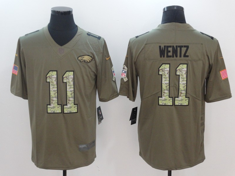  Eagles 11 Carson Wentz Olive Camo Salute To Service Limited Jersey