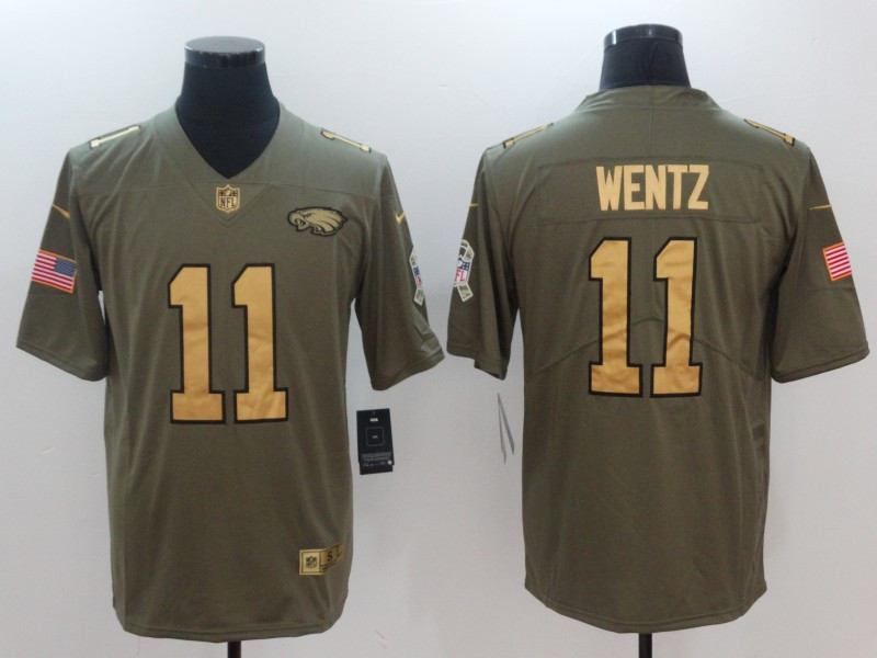  Eagles 11 Carson Wentz Olive Gold Salute To Service Limited Jersey