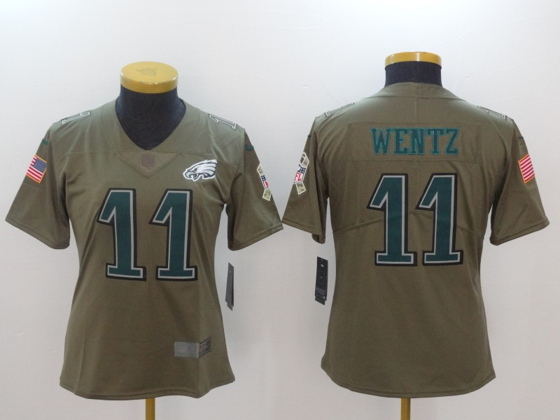  Eagles 11 Carson Wentz Olive Women Salute To Service Limited Jersey