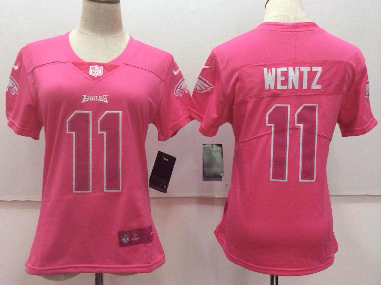  Eagles 11 Carson Wentz Pink Women Vapor Untouchable Player Limited Jersey