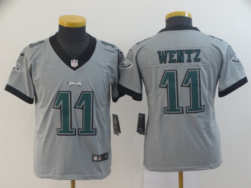 Nike Eagles 11 Carson Wentz Silver Youth Inverted Legend Limited Jersey
