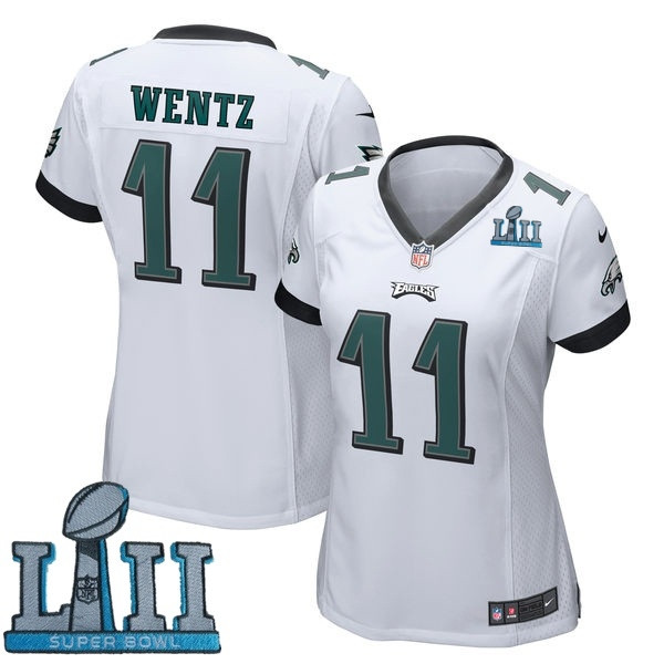  Eagles 11 Carson Wentz White Women 2018 Super Bowl LII Game Jersey