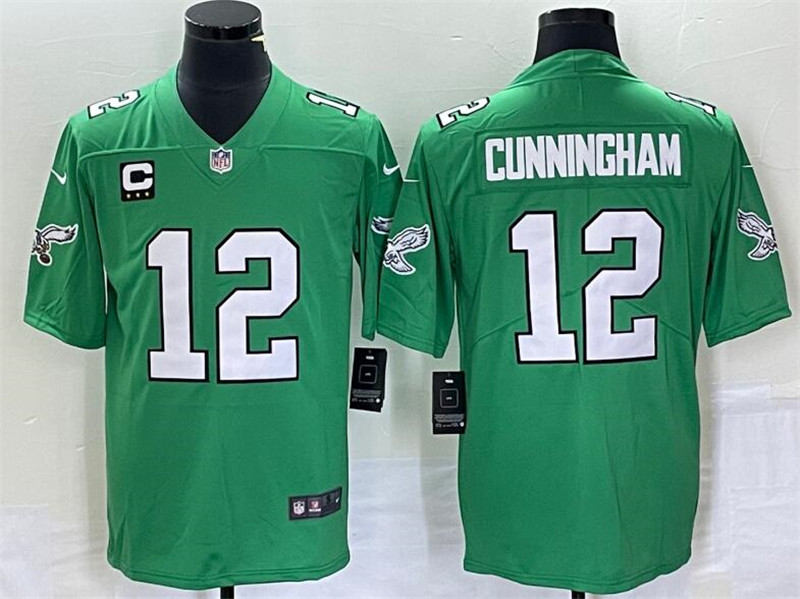 Nike Eagles 12 Randall Cunningham Green Vapor Limited C Patch Throwback Jersey