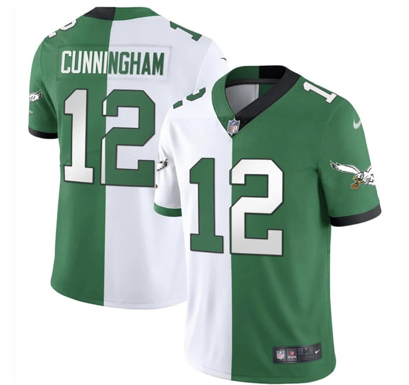 Nike Eagles 12 Randall Cunningham White Green Split Vapor Limited Jersey