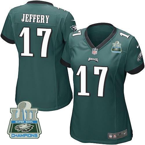  Eagles 17 Alshon Jeffery Green Women 2018 Super Bowl Champions Game Jersey