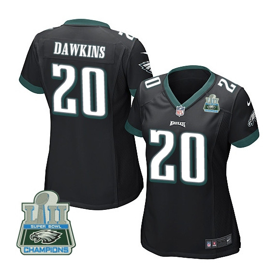  Eagles 20 Brian Dawkins Black Women 2018 Super Bowl Champions Game Jersey