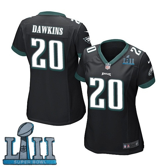  Eagles 20 Brian Dawkins Black Women 2018 Super Bowl LII Game Jersey