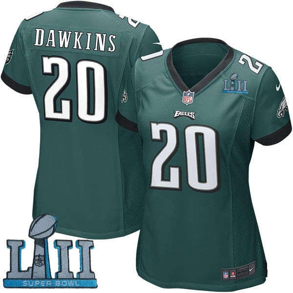  Eagles 20 Brian Dawkins Green Women 2018 Super Bowl LII Game Jersey