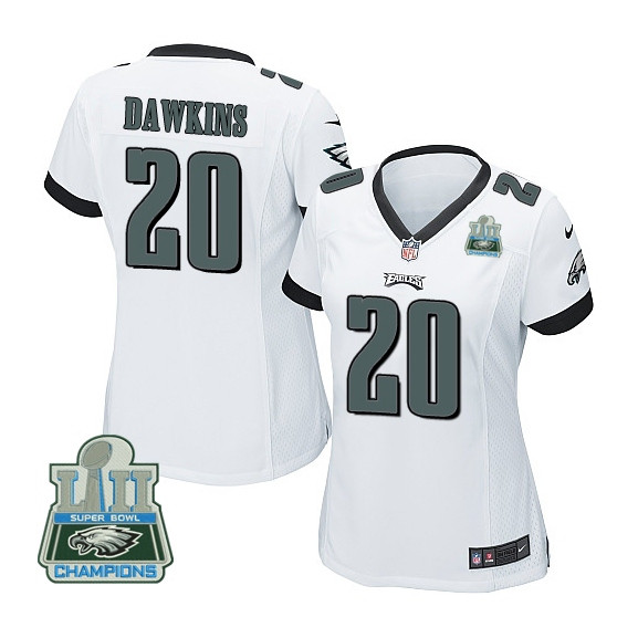  Eagles 20 Brian Dawkins White Women 2018 Super Bowl Champions Game Jersey