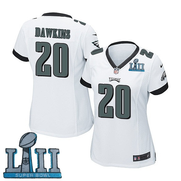  Eagles 20 Brian Dawkins White Women 2018 Super Bowl LII Game Jersey