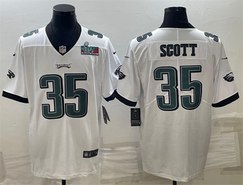 Nike Eagles 35 Boston Scott White 2023 Super Bowl LVII Vapor Limited Jersey