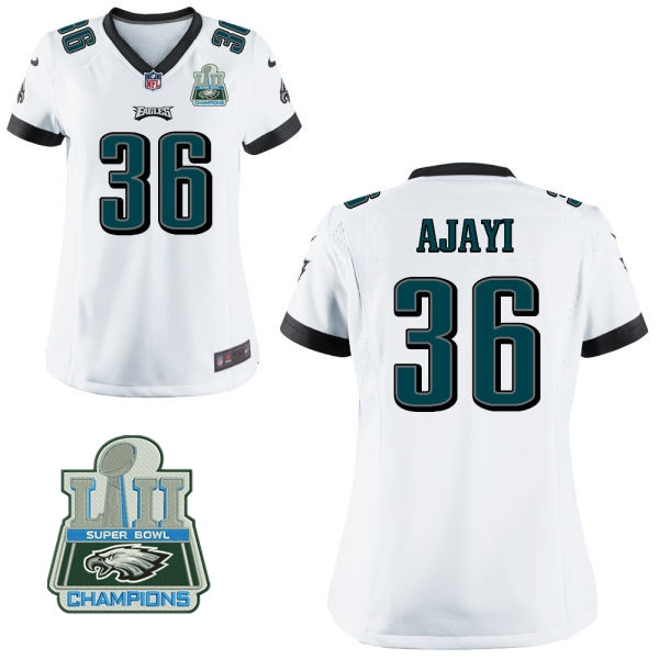  Eagles 36 Jay Ajayi White Women 2018 Super Bowl Champions Game Jersey