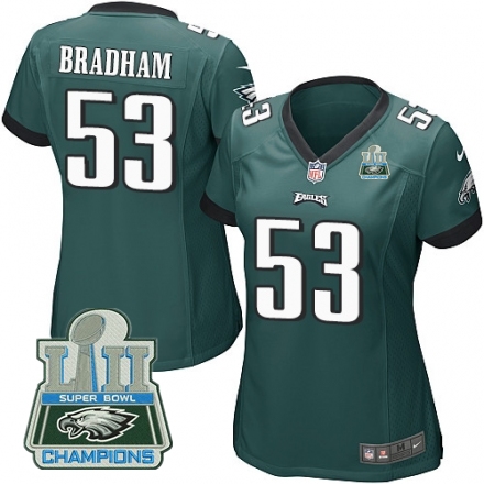  Eagles 53 Nigel Bradham Green Women 2018 Super Bowl Champions Game Jersey