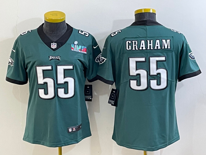 Nike Eagles 55 Brandon Graham Green Women 2023 Super Bowl LVII Vapor Limited Jersey