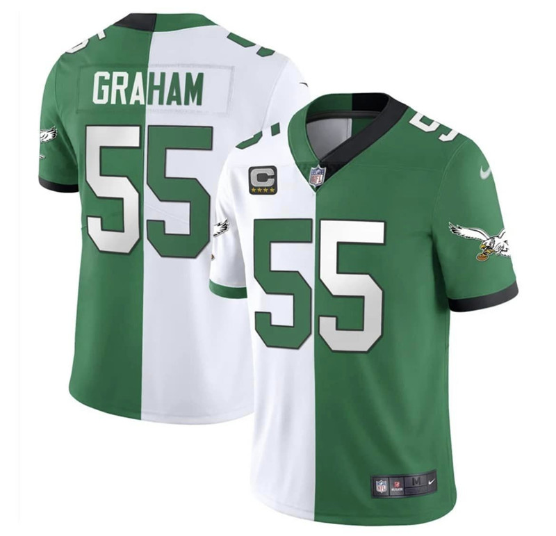 Nike Eagles 55 Brandon Graham White Green Split C Patch Vapor Limited Jersey