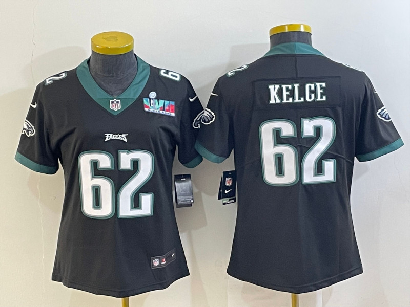 Nike Eagles 62 Jason Kelce Black Women 2023 Super Bowl LVII Vapor Limited Jersey