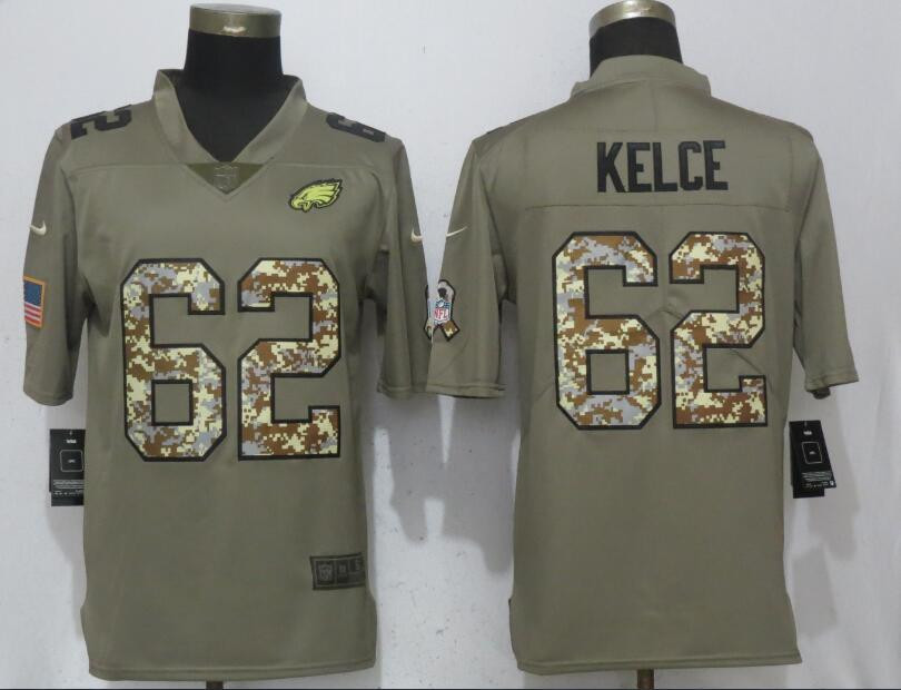  Eagles 62 Jason Kelce Olive Camo Salute To Service Limited Jersey