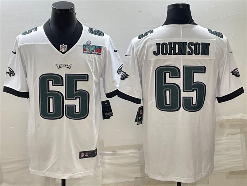 Nike Eagles 65 Lane Johnson White 2023 Super Bowl LVII Vapor Limited Jersey