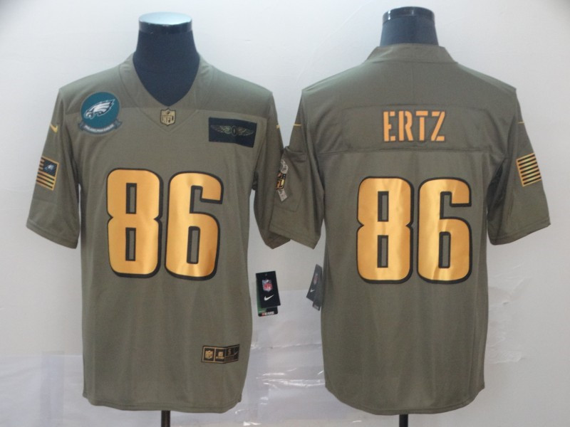 Nike Eagles 86 Zach Ertz 2019 Olive Gold Salute To Service Limited Jersey