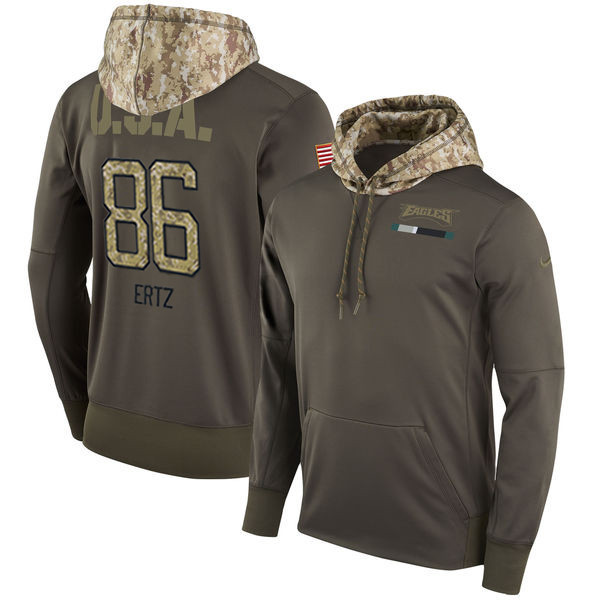  Eagles 86 Zach Ertz Olive Salute To Service Pullover Hoodie