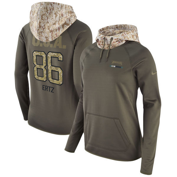  Eagles 86 Zach Ertz Olive Women Salute To Service Pullover Hoodie