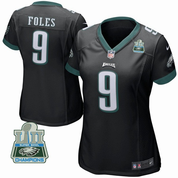  Eagles 9 Nick Foles Black Women 2018 Super Bowl Champions Game Jersey