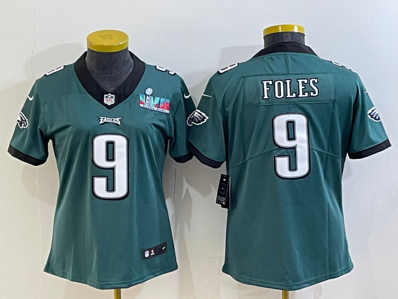 Nike Eagles 9 Nick Foles Green Women 2023 Super Bowl LVII Vapor Limited Jersey