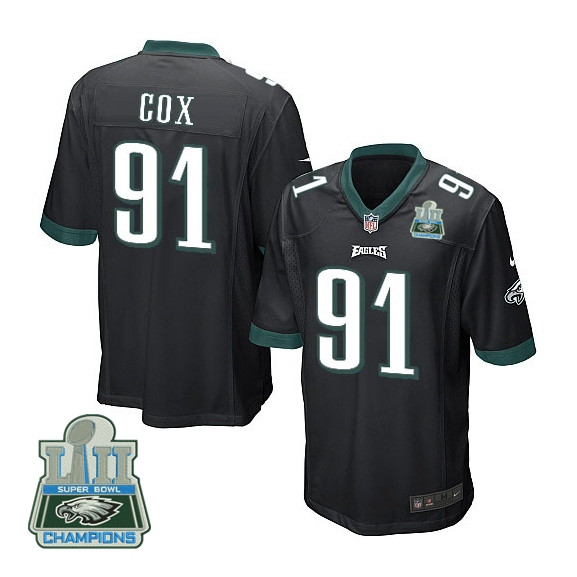  Eagles 91 Fletcher Cox Black Youth 2018 Super Bowl Champions Game Jersey