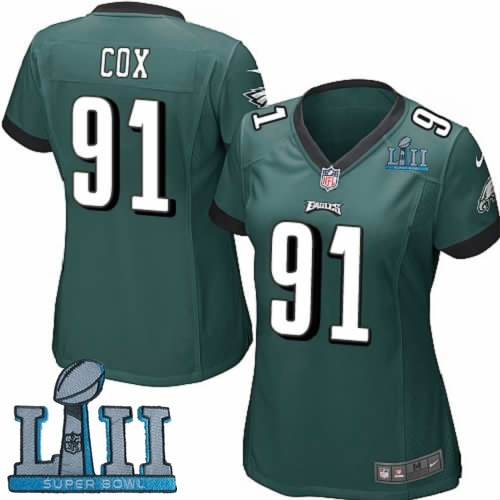  Eagles 91 Fletcher Cox Green Women 2018 Super Bowl LII Game Jersey