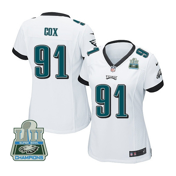  Eagles 91 Fletcher Cox White Women 2018 Super Bowl Champions Game Jersey