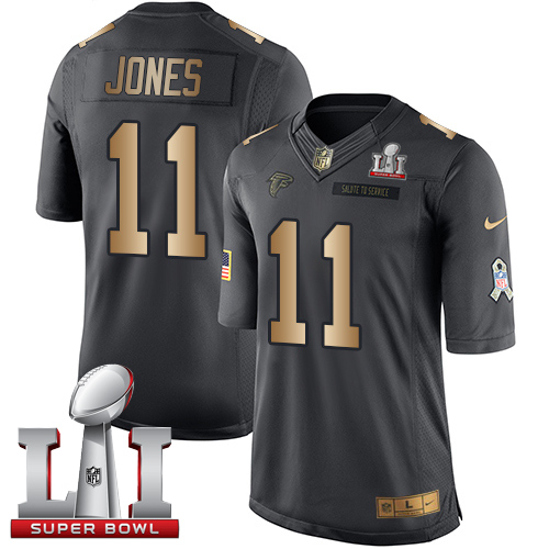  Falcons 11 Julio Jones Black Super Bowl LI 51 Men Stitched NFL Limited Gold Salute To Service Jersey