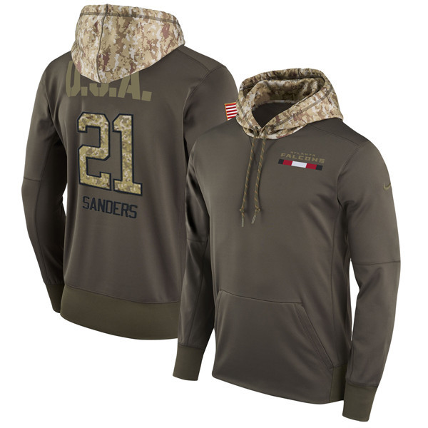  Falcons 21 Deion Sanders Olive Salute To Service Pullover Hoodie