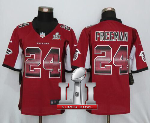  Falcons 24 Devonta Freeman Red Team Color Super Bowl LI 51 Men Stitched NFL Limited Strobe Jersey