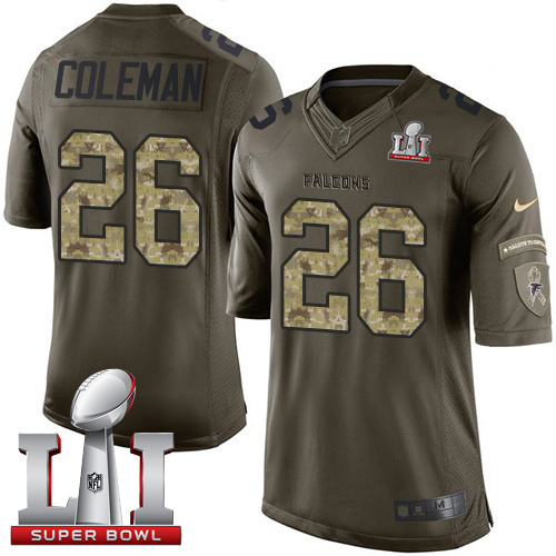  Falcons 26 Tevin Coleman Green Super Bowl LI 51 Men Stitched NFL Limited Salute To Service Jersey