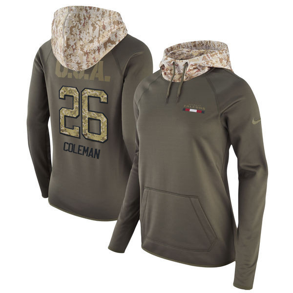  Falcons 26 Tevin Coleman Olive Women Salute To Service Pullover Hoodie