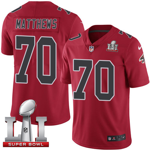  Falcons 70 Jake Matthews Red Super Bowl LI 51 Men Stitched NFL Limited Rush Jersey
