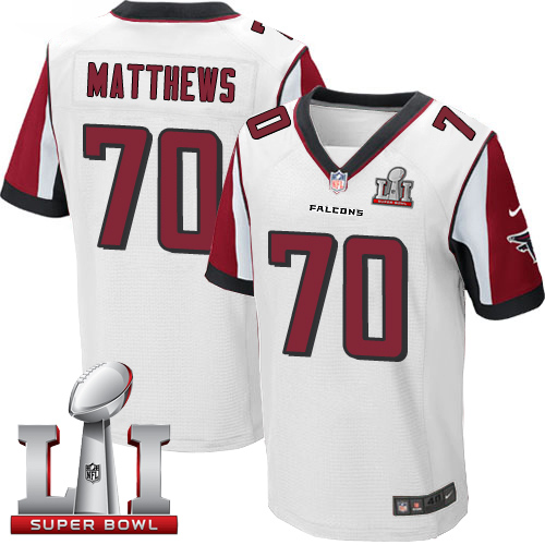  Falcons 70 Jake Matthews White Super Bowl LI 51 Men Stitched NFL Elite Jersey
